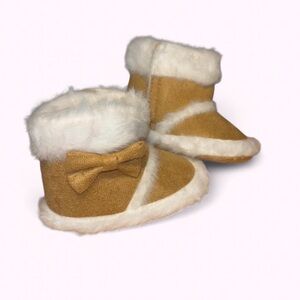 Tan and White infant Boots with Bow